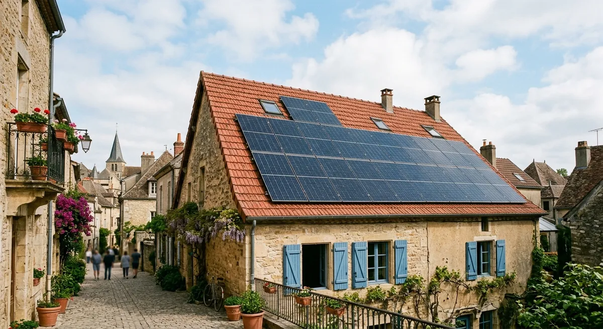 Toiture française équipée de panneaux photovoltaïques en surimposition